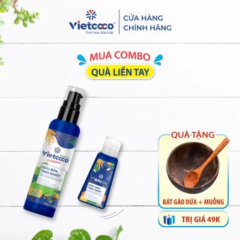Combo dầu dừa tinh khiết Vietcoco 130ml Organic + dầu dừa tinh khiết vitamin E 50ml