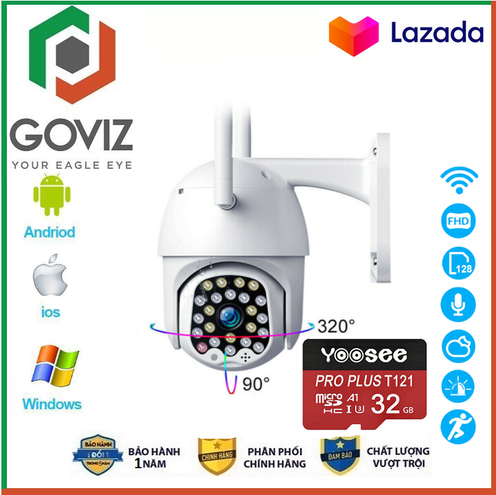 ( tùy Chọn Thẻ Nhớ 32/64/128GB) CAMERA WIFI GOVIZ PTZ 24 LED XOAY 360 ĐỘ 3.0MPX FULL HD 1080 - SIÊU PHẨM CAMERA NGOÀI TRỜI - THIẾT KẾ CHUYÊN NGHIỆP ĐƯỢC SỬ DỤNG THỬ NGHIỆM TẠI CÁC BỆNH VIỆN , NGÂN HÀNG