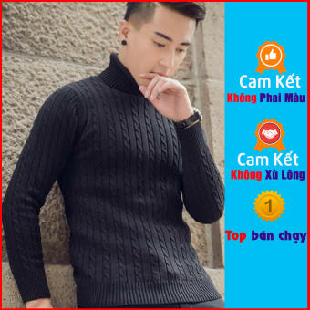 Áo Len Nam - Áo Len Nam Cổ Lọ Vặn Thừng Màu Đen VNXK