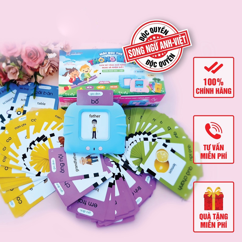 Máy Đọc Thẻ Song Ngữ Anh- Việt máy đọc thẻ tiếng anh flashcard 112 thẻ 224 từ khoá và 12 chủ đề