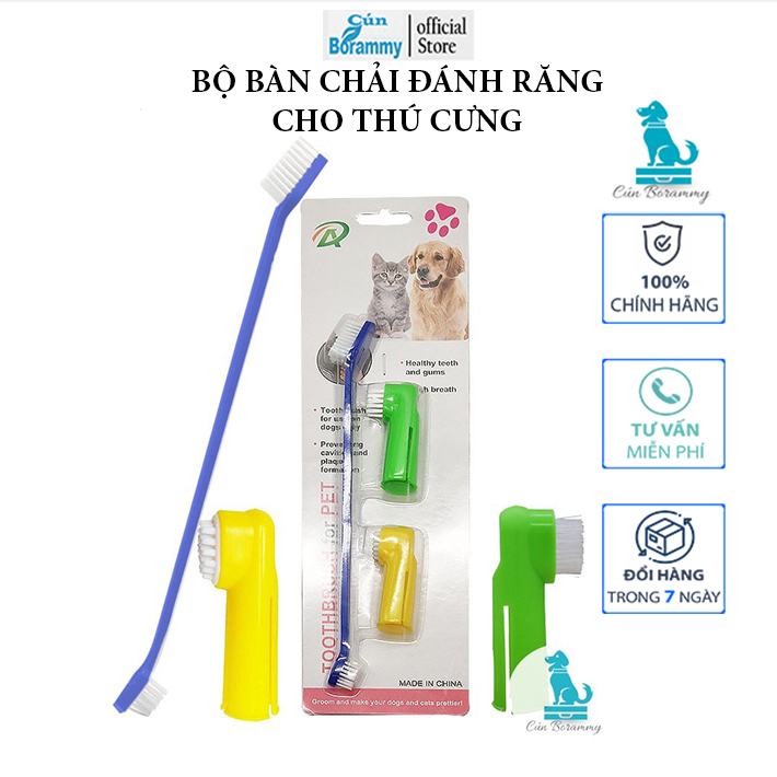 Bàn chải đánh răng cho chó mèo - bộ đánh răng cho thú cưng