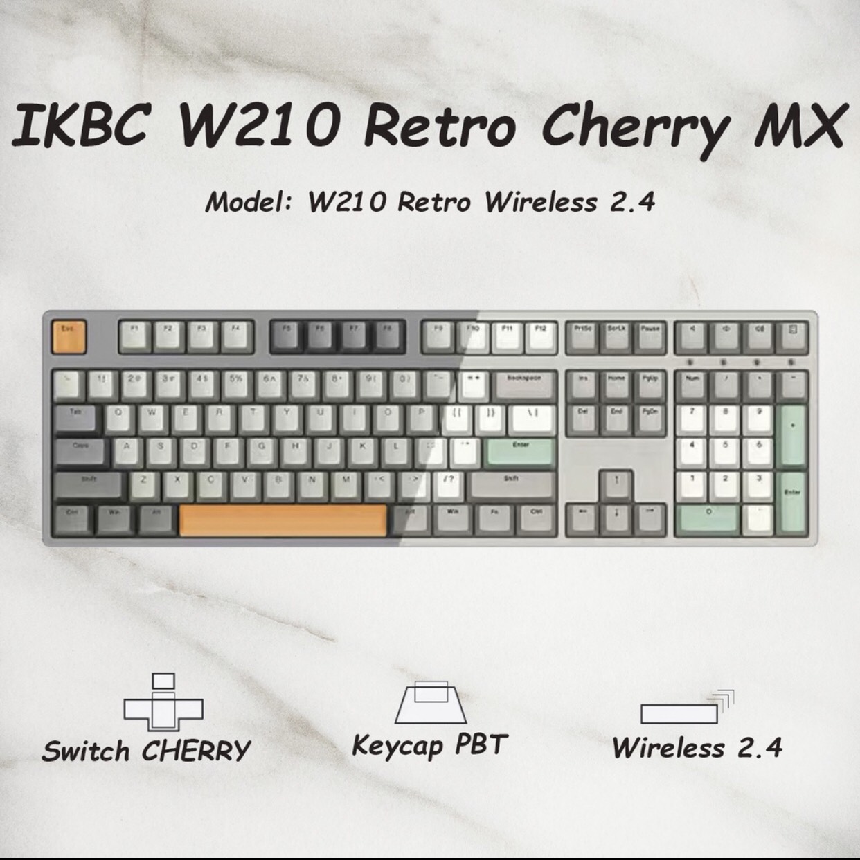 Bàn phím cơ không dây ikbc retro cherry mx w210