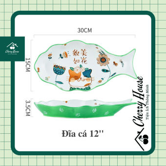 Bộ chén bát đĩa tô sứ cao cấp ăn cơm mèo may mắn kiểu Nhật CHERRY HOUSE CHCB05 bộ chén bát dĩa tô gốm sứ đẹp hàng cao cấp trang trí và đựng thức ăn hoạ tiết mèo xanh lá