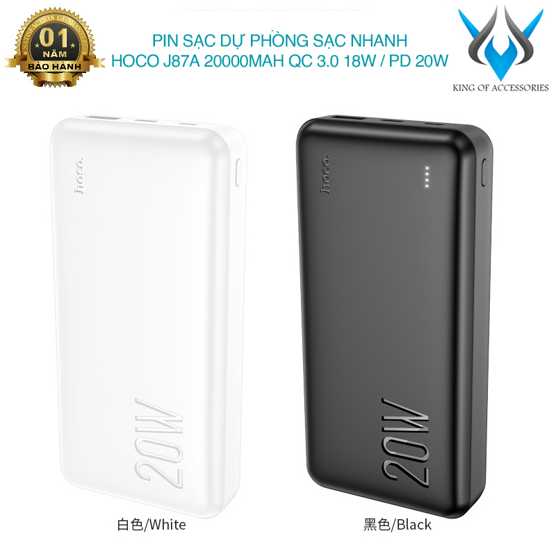 Pin dự phòng sạc nhanh hoco j87a 20000mah hỗ trợ qc 3.0 18w và pd 20w - tích hợp 2 input typec và microusb phụ kiện 1986