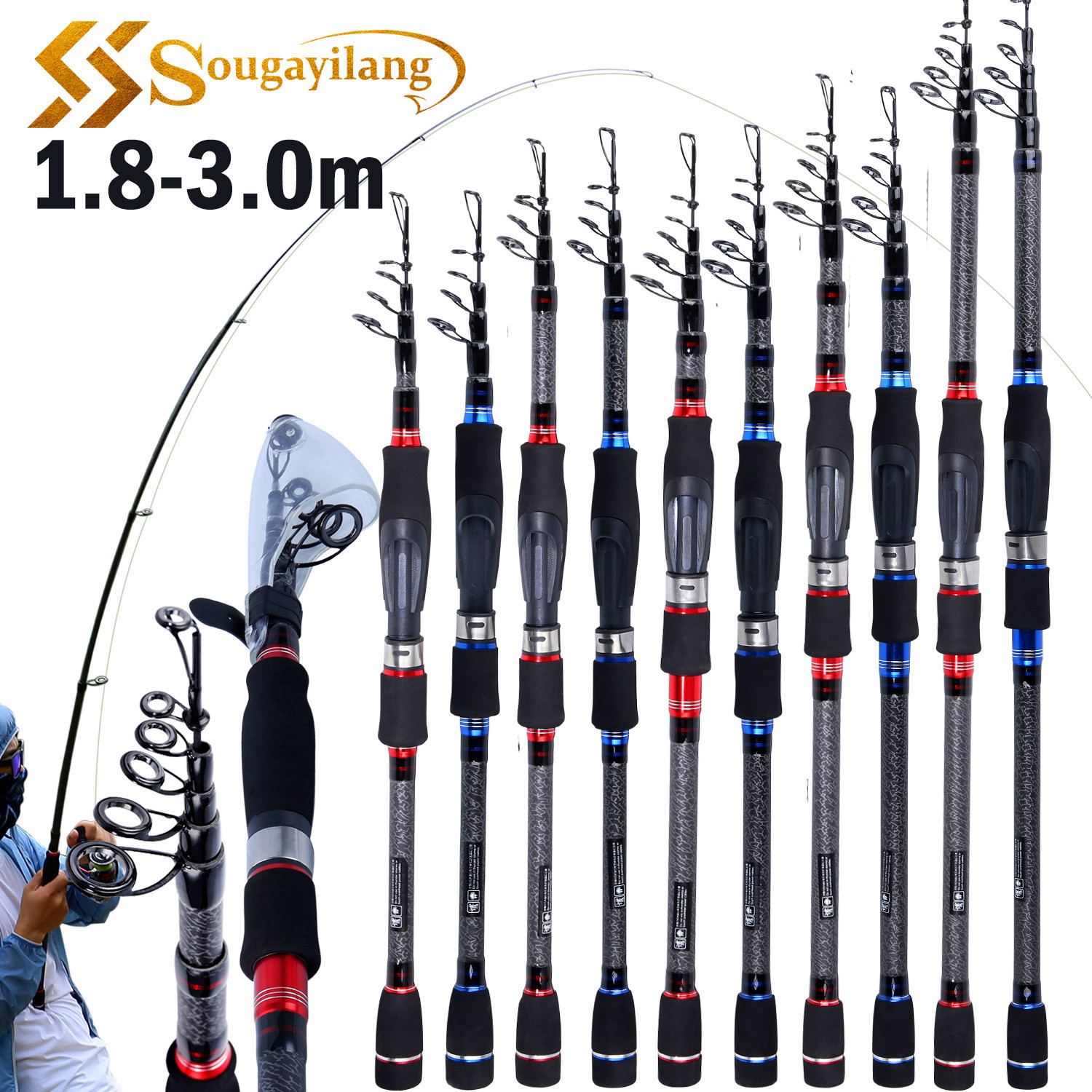  Sougayilang Cần Câu Cá Ống Lồng Sợi Carbon 24 Tấn Độ Bền Cao Chính Hãng Vòng Dẫn Hướng Kim Loại Bằng Thép Không Gỉ Cầm Tay Siêu Nhẹ Cần Chắc 1.8M 2.1M 2.4M 2.7M 3.0M 