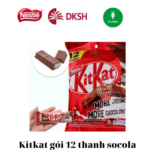 Bánh xốp phủ socola KitKat Thanh 2F gói 204g 12 x 17g socola Nestle date