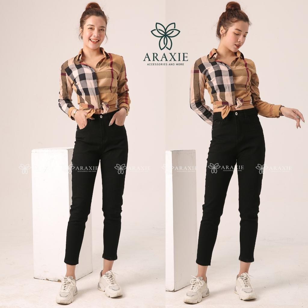 Quần bò baggy nữ Araxie quần jean baggy nữ lưng cao màu đen co giãn 4 chiều JABG03