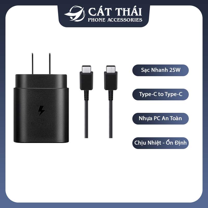 Bộ sạc nhanh Cát Thái 25W sạc nhanh QC3.0 chính hãng, bộ cốc sạc cho điện thoại đầu kết nối type-C to type C dùng cho samsung S10, S20,S21, Note 8.9/10/A8S - EP-TA800
