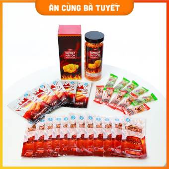 Combo  NGỤC CỔ NGỮ: 30 gói Snack BÒ KOBE, 10 gói nem nướng phên, 1 hũ bim mái tôn, 5 túi thạch rau củ - tặng 12 gói đùi bò snack đồ ăn vặt VIỆT NAM