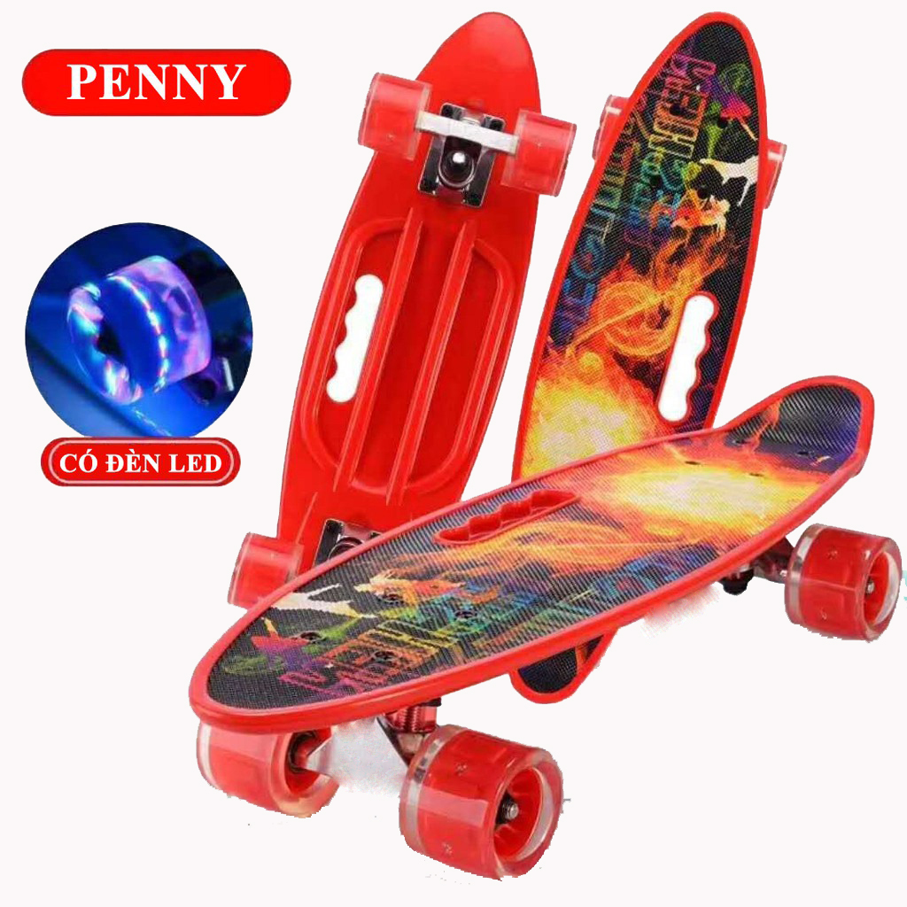 Ván trượt nhựa penny bánh cao su cao cấp, ván trượt thể thao trục kim loại, ván trượt tiêu chuẩn thi đấu, phát triển vận động cho bé
