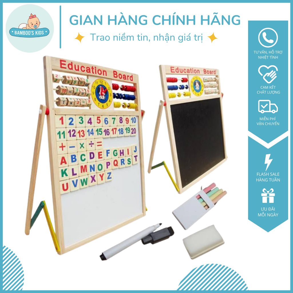 Bảng nam châm 2 mặt - 2 mặt, 2 mặt phẳng gỗ, an toàn cho bé - bảng nam châm cho bé, bảng nam châm ghép số và chữ cái, bảng nam châm ghi chú, bảng nam châm 2 mặt - Bamboo's Kids