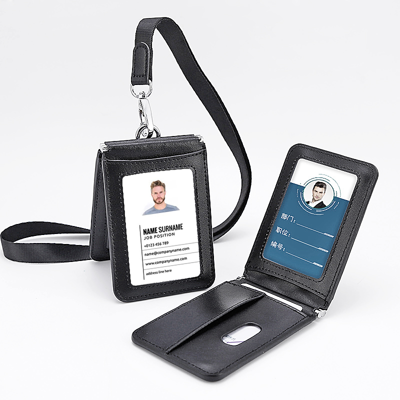 Hộp Đựng Thẻ ID Bằng Da Thật Cao Cấp Hàng Đầu Hoa Kỳ Có Dây Đeo Cổ Đồ Dùng Nhân Viên Văn Phòng Nhân 