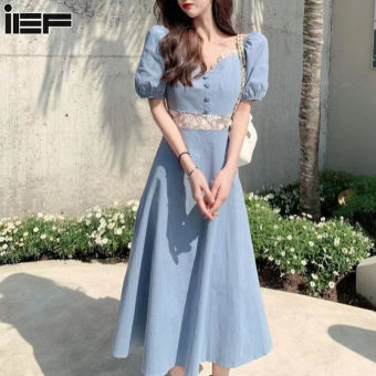 IEF Đầm Cho Nữ Đầm Tay Phồng Cổ Điển Kiểu Pháp Đầm Tay Ngắn Thắt Eo Mới 2023