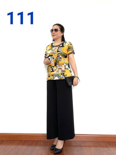 Thời Trang Nữ Trung Niên - Bộ Đồ Trung Niên 2021 - Áo lụa ( mặt sau cotton) phối quần đũi lụa Ống Rộng cực đẹp dành cho quý bà U50 - U60 - U70 - Tuấn Tú Store