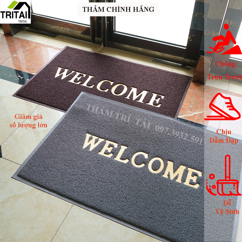 Thảm Nhựa Chùi Chân Welcome PVC 3A, Chống Trơn Trượt, Hút Nước, Hút Bụi, Trải Sảnh, Trải Phòng Khách Sang Trọng 80*120cm - Phân Phối Thảm Bền Đẹp Trí Tài