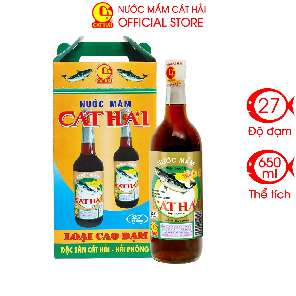 Hộp 2 Chai Nước Mắm Cát Hải Cao Đạm Chai Thuỷ Tinh 650ml