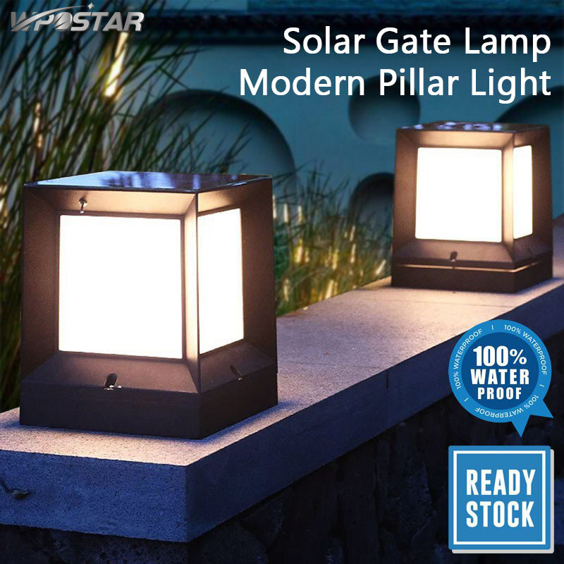 Solar Gate Lamp Pillar Light Modern Outdoor Lighting Waterproof Remote Dimming Garden Solar Lawn Lamp Villa Courtyard Gate Light ราคา 1,341 บาท*ส่งฟรี