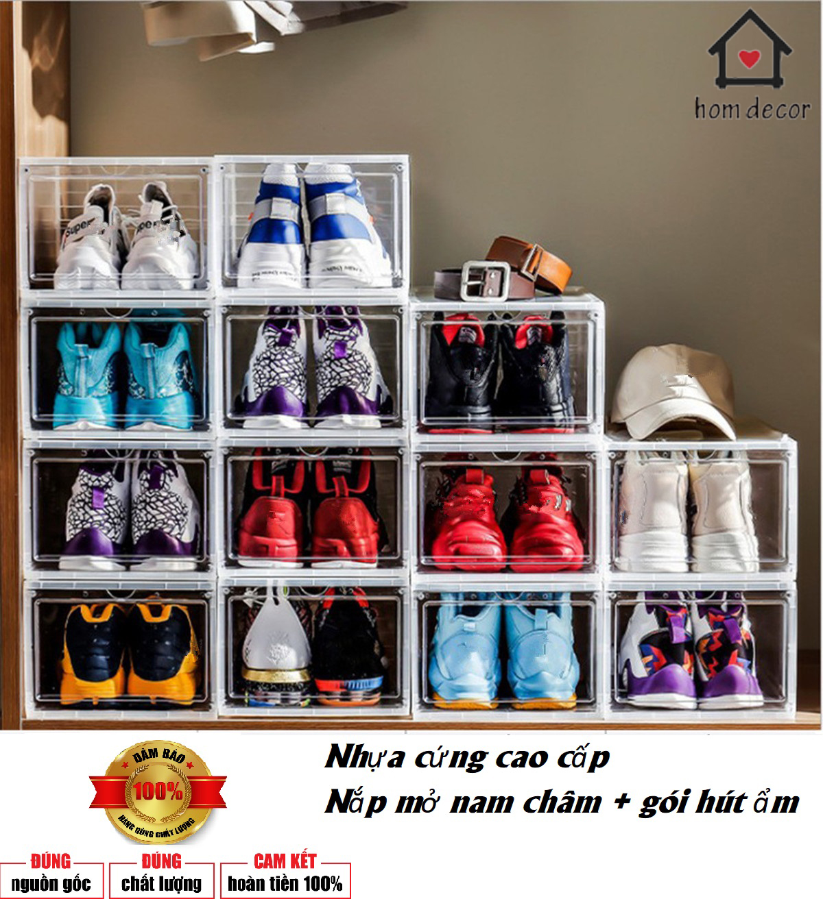 (SIZE LỚN) Hộp Đựng Giày Dép Sneaker Box Chất Liệu Nhựa Cứng Cao Cấp