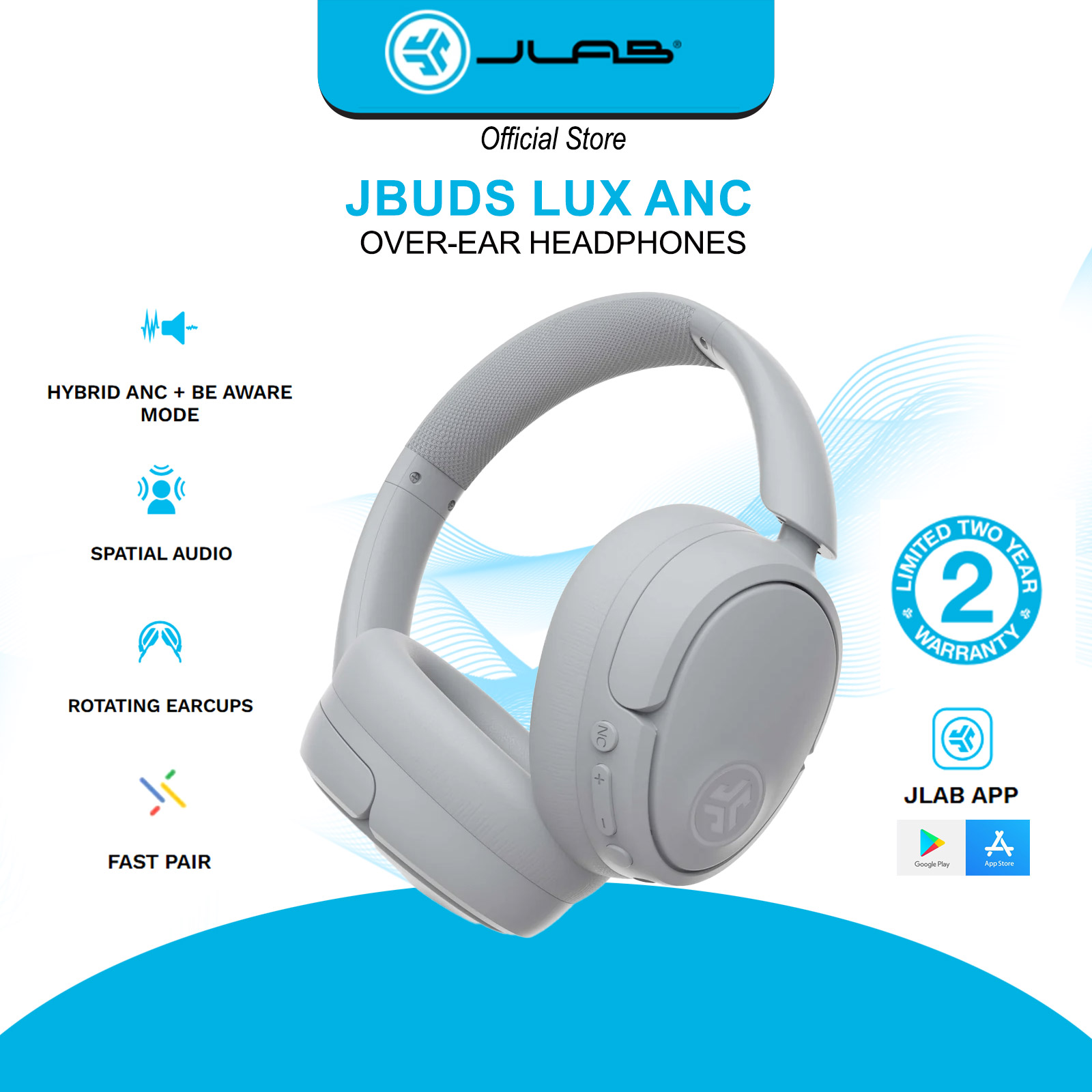 JLab JBuds Lux ANC Over-Ear Wireless Headphones Hybrid Active Noise Cancelling Spatial Audio Headset