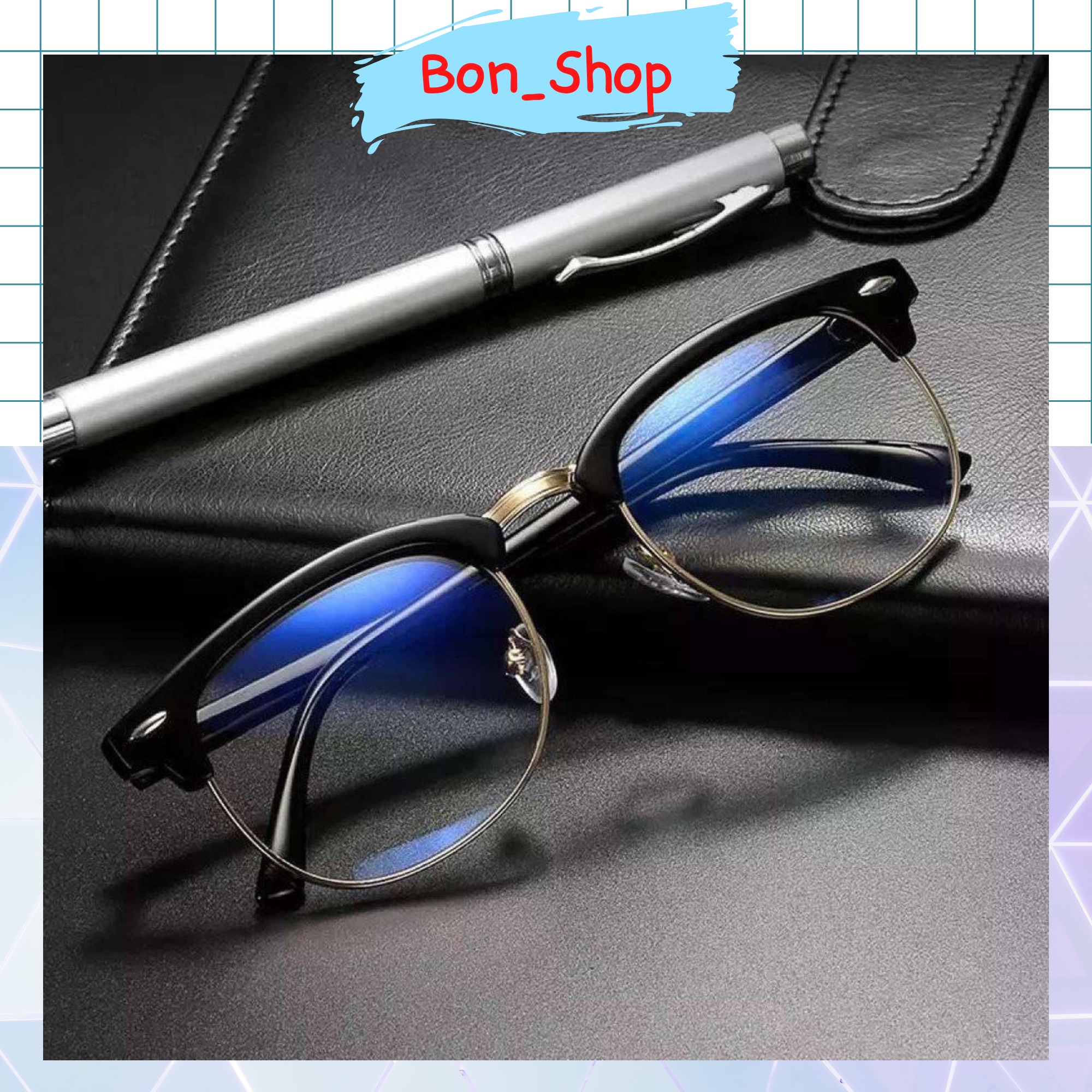 Gọng kính giả cận nửa gọng mắt 0 độ hot trend 8037 _ bon shop
