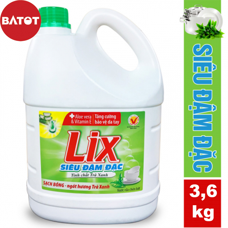 Nước rửa chén Lix siêu đậm đặc trà xanh 3.6Kg - Sạch sáng bóng