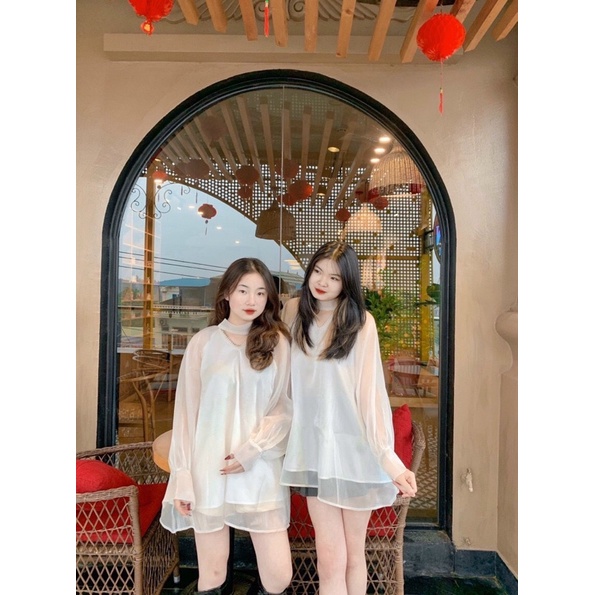 HOÀN TIỀN 15% - Áo sơ mi nữ kiểu tiểu thư cổ ngọc vải tơ voan 2 lớp bánh bèo xinh xắn