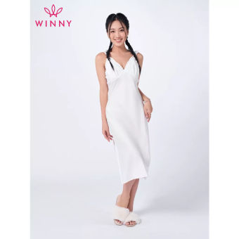 WINNY - Váy hai dây lụa  mặc nhà hoạt tiết trơn 1DNSA22566S