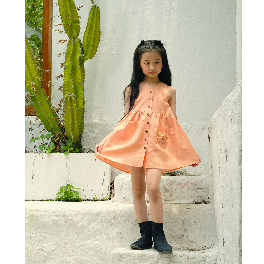 Cutieland - Đầm linen cam thêu