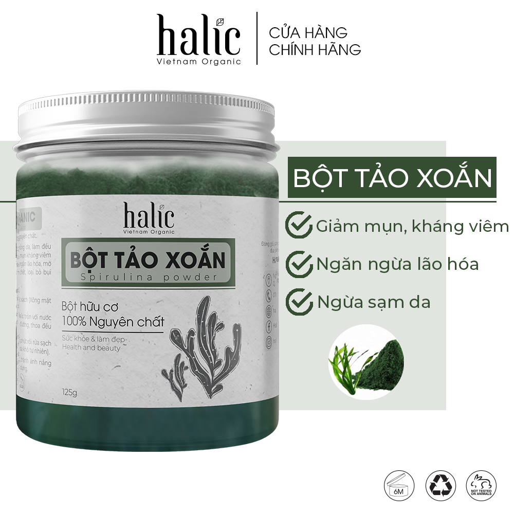 Bột Tảo Xoắn Spirulina đắp mặt nạ nguyên chất Halic Organic 40G ngừa nám, sạm, tàn nhang, dưỡng da trắng sáng da