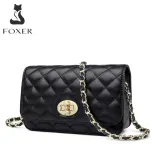 FOXER Lattice Women Bag Designer Chain Shoulder Strap Bag Split Leather Female Classical Mini Crossbody Bag Lady Stylish Bag