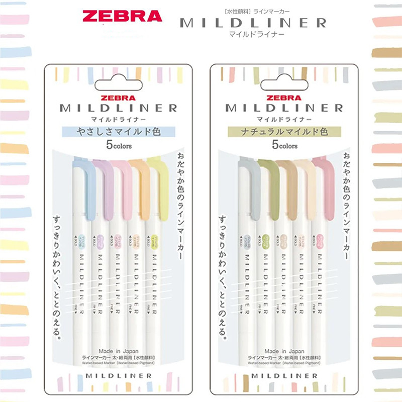 Zebra mildliner bộ bút huỳnh quang wkt7-5c bút đánh dấu hai mặt