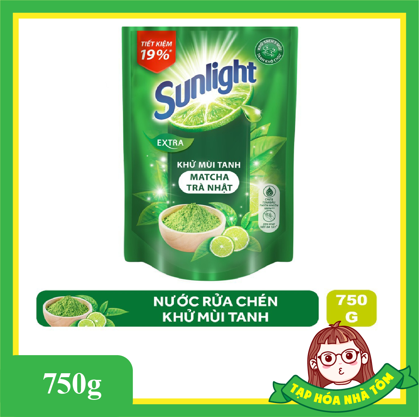 Nước rửa chén Sunlight Matcha Trà xanh Dạng túi 750G