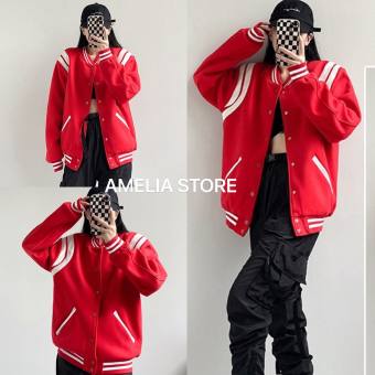 Áo khoác bomber thể thao nam nữ UNISEX, áo khoác nữ phối viền trắng MÀU ĐỎ MTP Áo bomber varsity nam nữ ulzzang, áo khoác bóng chày sơn tùng, áo khoác nữ form rộng đi học xịn xò sang chảnh 2022 thời trang hàn quốc, AMELIA