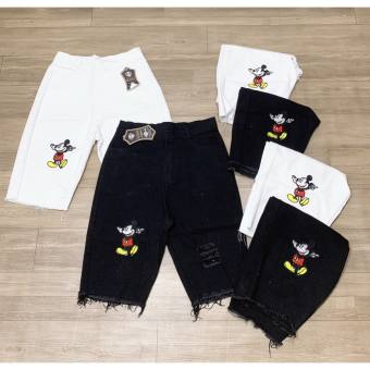 QUẦN NGỐ NỮ JEAN DÀY DẶN RÁCH HOẠ TIẾT MICKEY 2 MÀU ĐEN TRẮNG