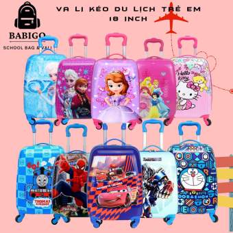 Vali kéo du lịch trẻ em 18 inch CHÍNH HÃNG BABIGO hình kitty siêu nhân người nhện elsa doremon công chúa
