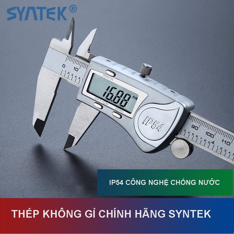 Thước kẹp điện tử chống nước Syntek 150mm và 200mm thép không gỉ bền bỉ, chống bụi bẩn, dầu mỡ, môi trường khắc nghiệt