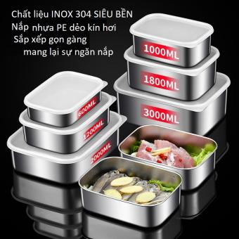 Inox 304 Hộp Giữ Tươi Thực Phẩm Có Nắp Hộp Bảo Quản Thức Ăn Trong Tủ Lạnh CÓ 4 CỠ