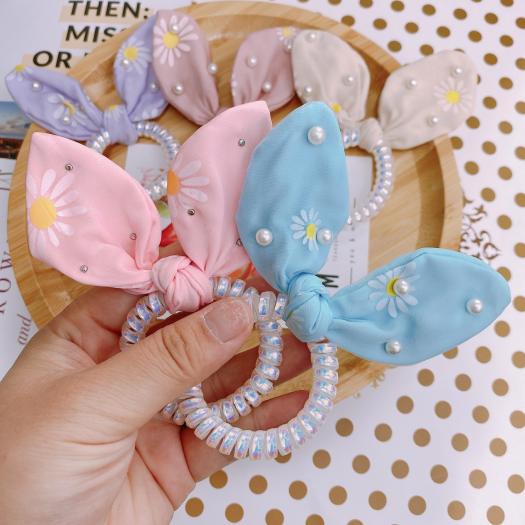 Dây buộc tóc lò xo gắn nơ, dây cột tóc tai thỏ xinh xắn dành cho phái nữ