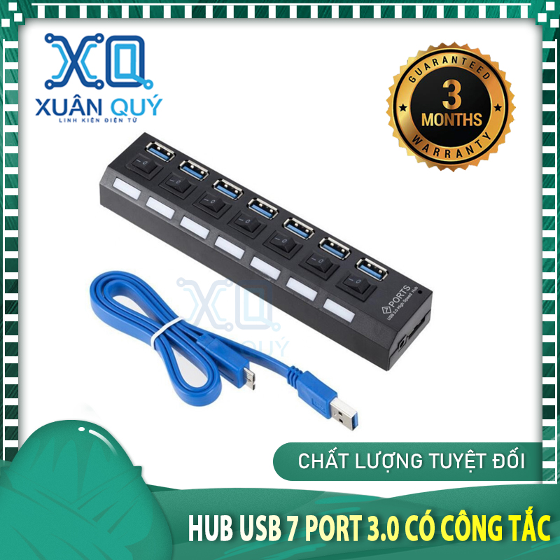 Bộ hub chia cổng usb chuẩn 3.0 gồm 7 port model hb7 có công tắc on/off