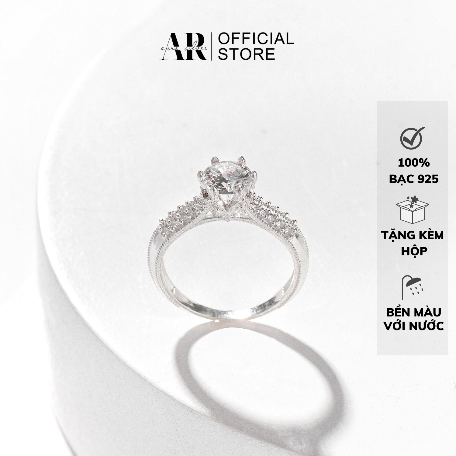Nhẫn bạc nữ 925 nhẫn nữ bạc ổ đá cao sang chảnh-aurasilver-n31