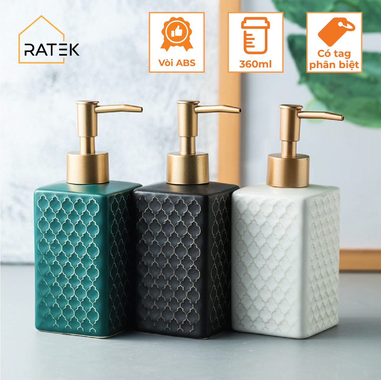 Bình Đựng Sữa Tắm dầu gội vuông,nước rửa tay 360ml Bằng Gốm Sứ Cao Cấp