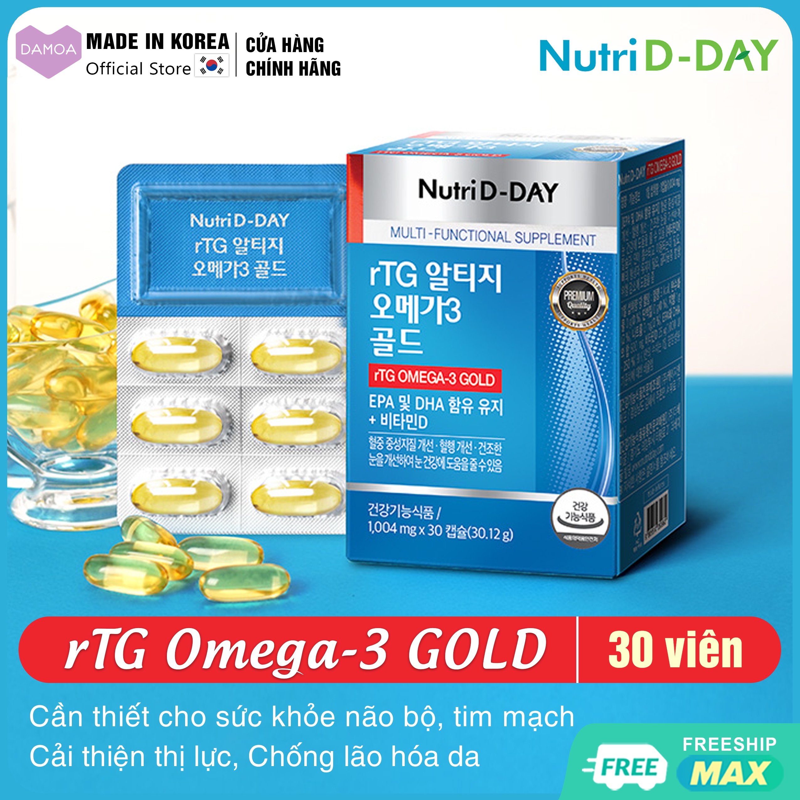 Box of 30 capsules rTG Omega-3 GOLD NUTRI D-DAY Korea EPA, DHA
