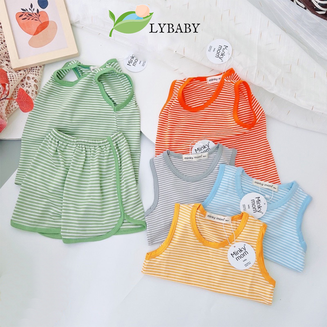 Bộ ba lỗ bé trai bé gái LYBABY vải thun lạnh kẻ nhiều màu bộ quần áo cho bé 3 lỗ mặc hè thoáng mát BBL05