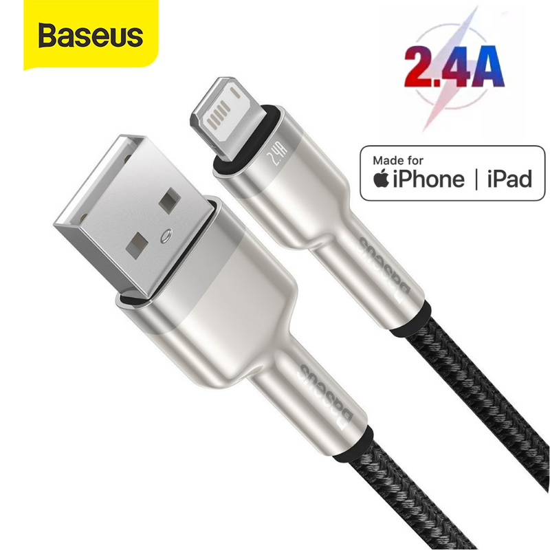 Cáp sạc iphone 2.4a Baseus Metal - dây sạc lightning bọc dù chống đứt dài 1m 2m cho ip ipad - vienthonghn