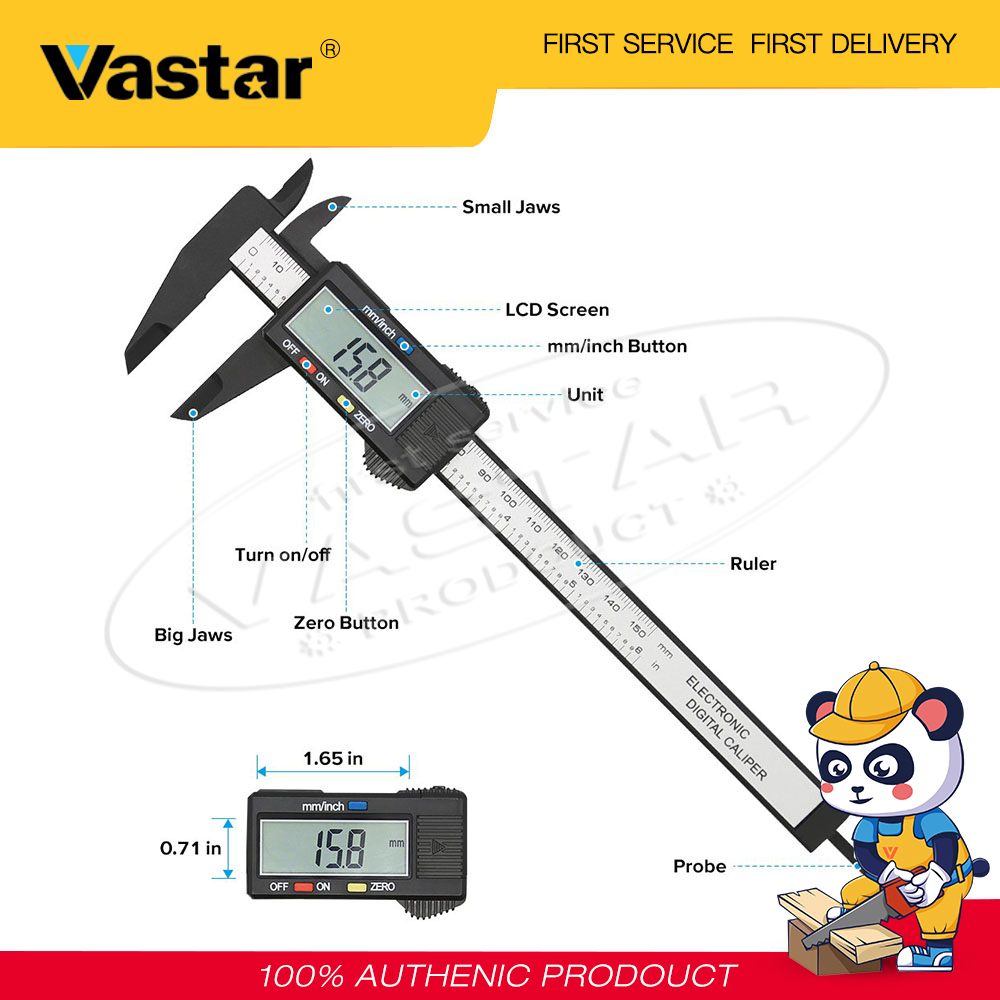 Vastar 1 Pcs 150 Mm Thước Cặp Thước Chia Độ Kĩ Thuật Số Chính Xác Caliper Carbon Điện Tử Calipers Dụng Cụ Đo Sử Dụng Nút Ấn Chạy Pin
