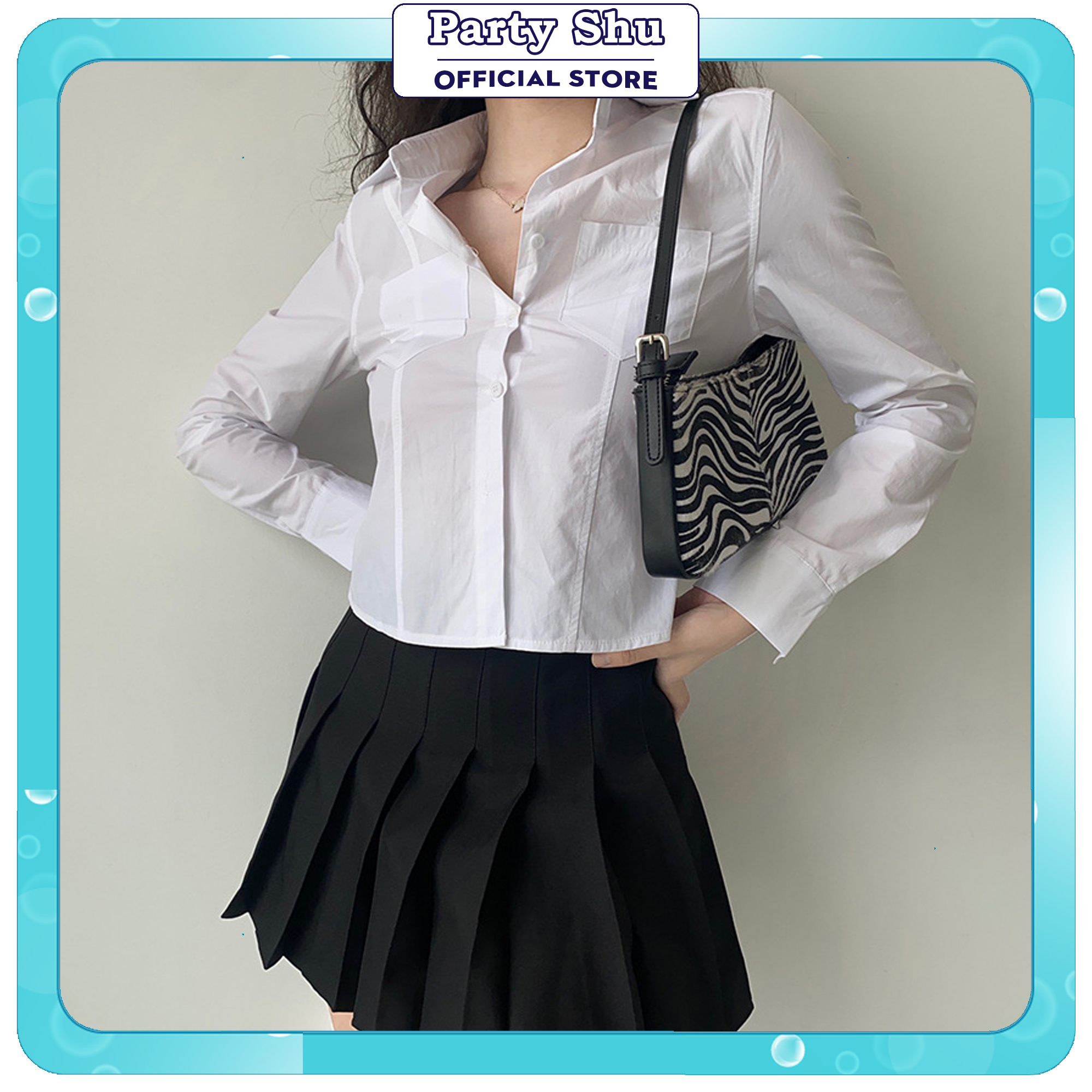 Áo sơ mi trắng dài tay croptop, áo sơ mi trắng dáng ngắn