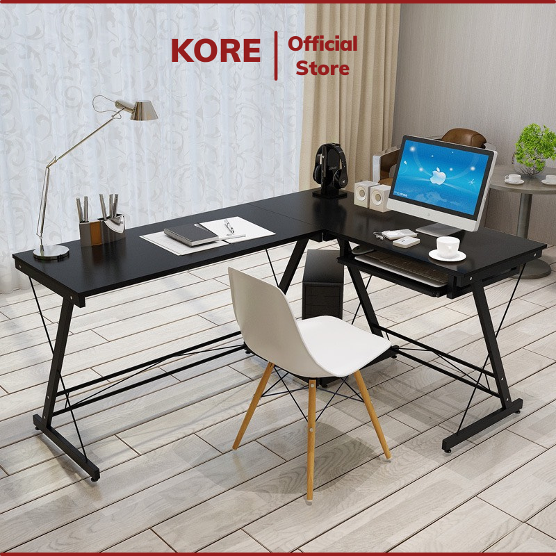 Bàn chữ L gaming dành cho game thủ làm việc, học tập chân chéo SC có ngăn kéo màu Đen, Gỗ dài 120cm