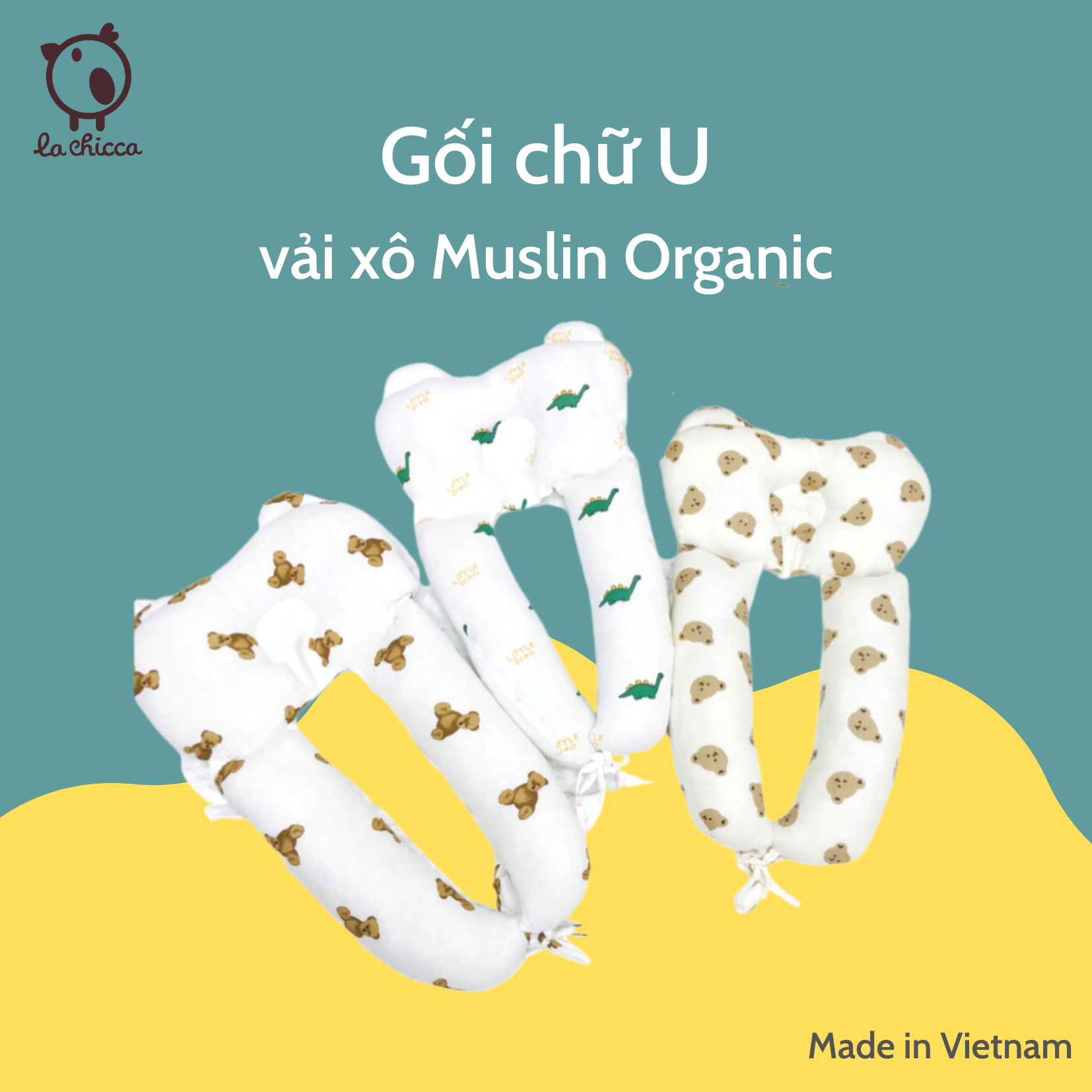 Gối chữ U cho bé vải xô Muslin Organic made in Vietnam
