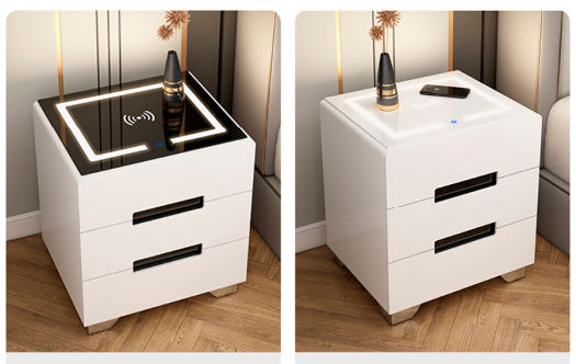 Tủ đầu giường thông minh mặt cảm ứng, cổng sạc usb cho điện thoại, táp đầu giường 2 ngăn thiết kế hiện đại