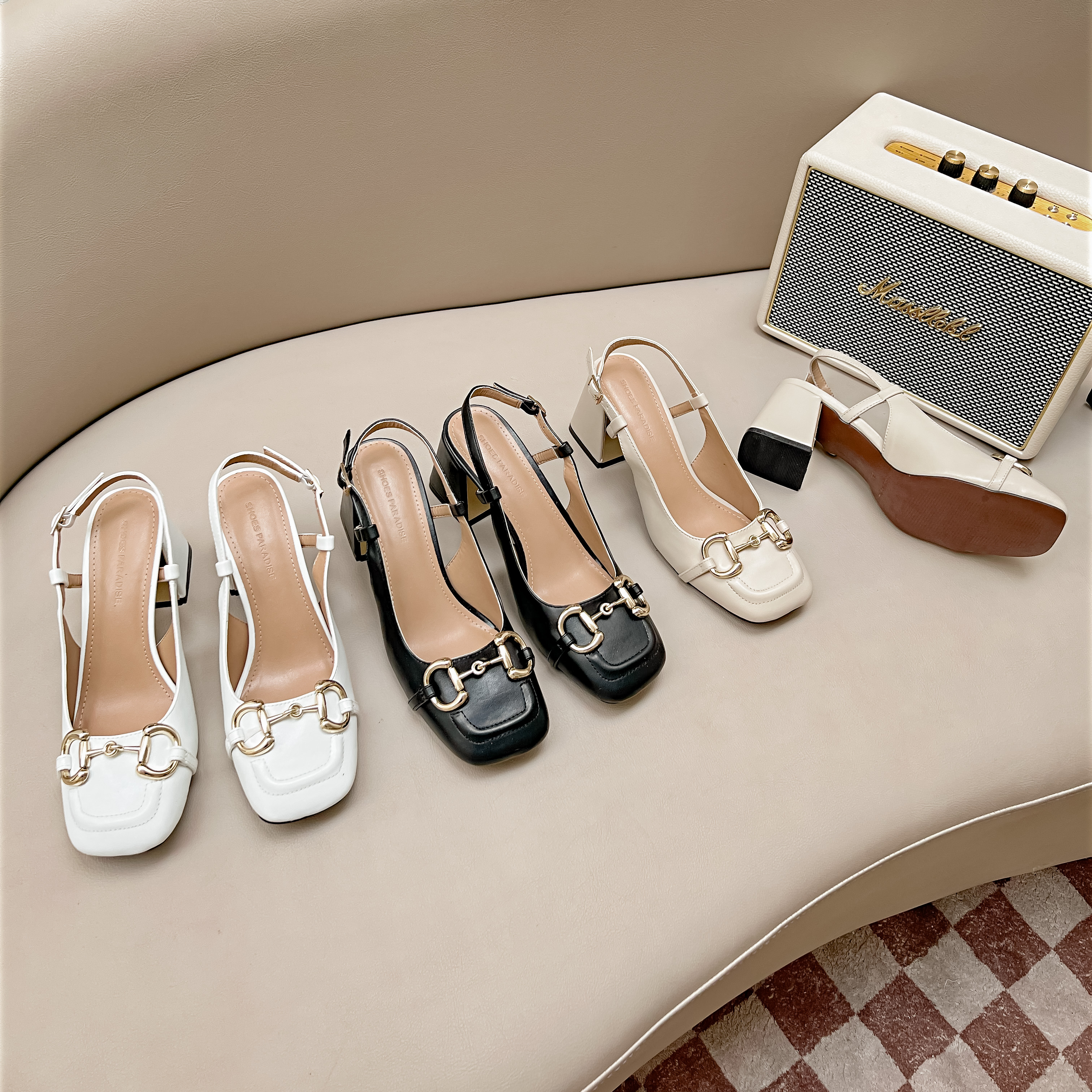 Giày cao gót bít mũi nữ mũi vuông 7 phân 7p đế vuông shoes paradise L047C
